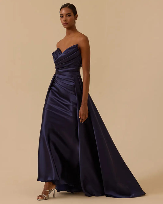 Off-Shoulder Draped Satin Evening Dress