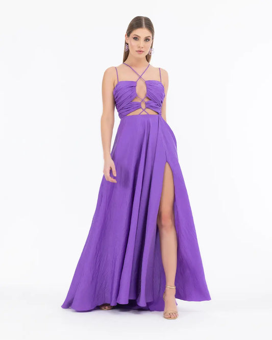 Evening Dress with Cut-Out Detail and Asymmetric Neckline