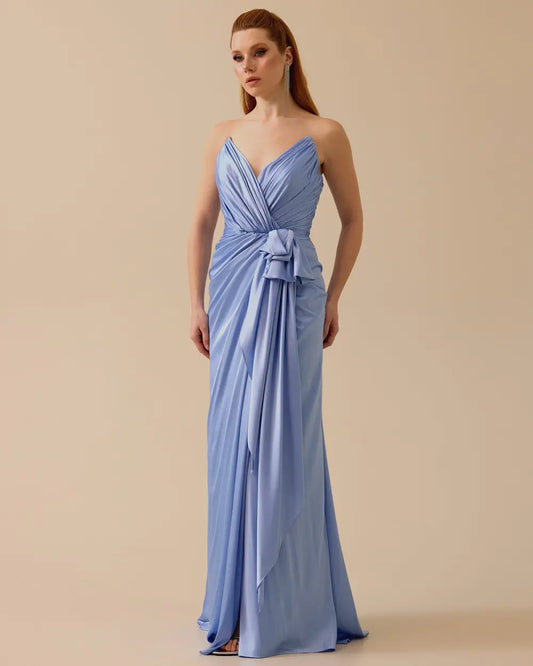 Draped Satin Maxi Evening Dress
