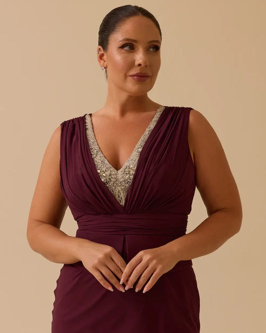 Plus Size Mermaid Dress with Indian Accessories – Plum