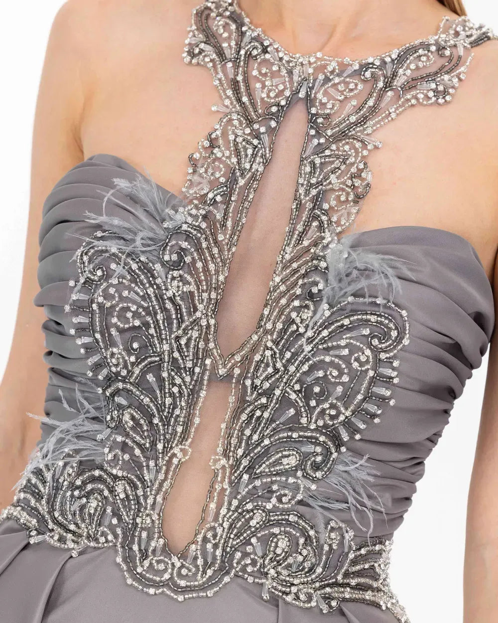 Sleeveless Maxi Evening Dress with Bead Accessories