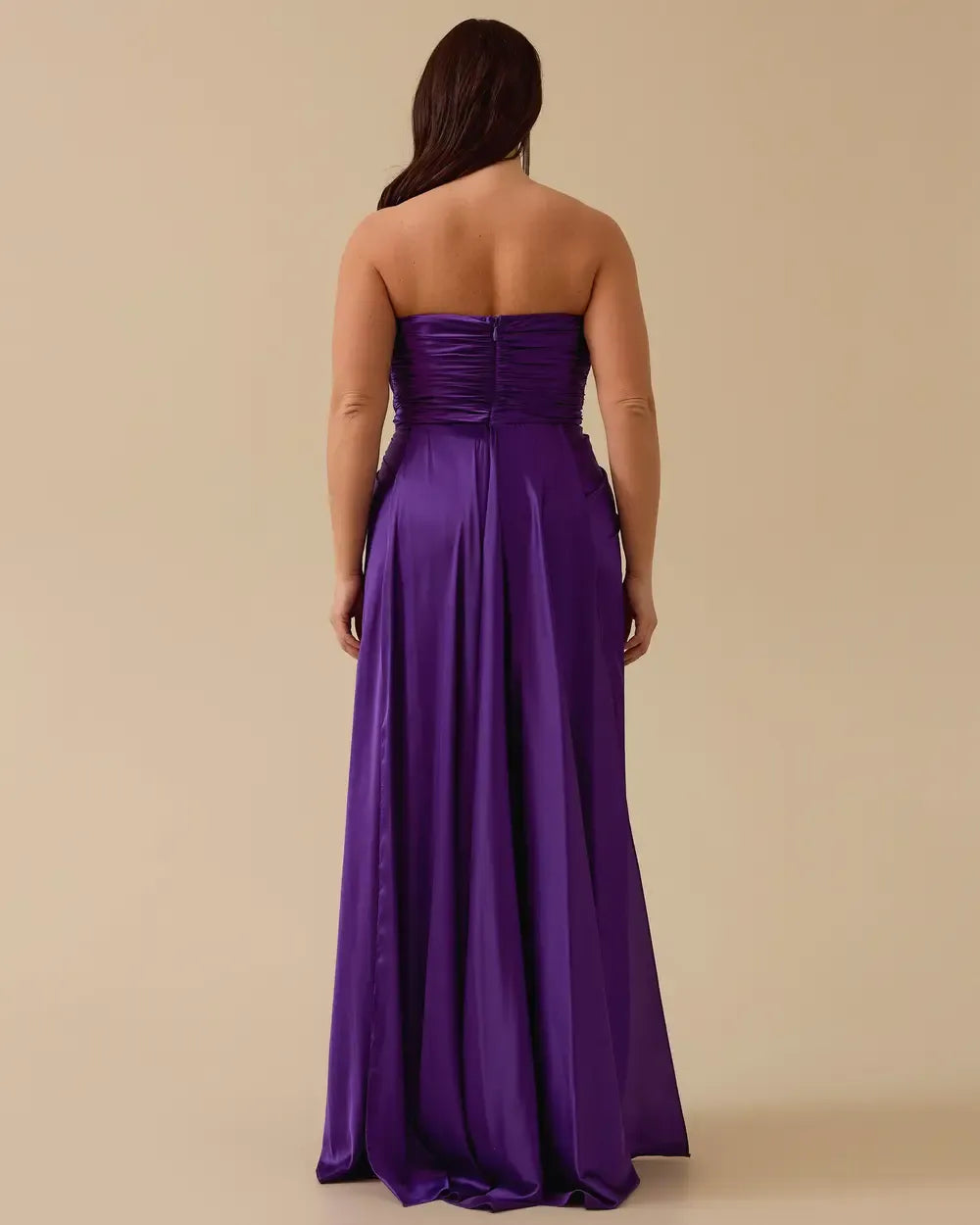 Draped Satin Maxi Evening Dress
