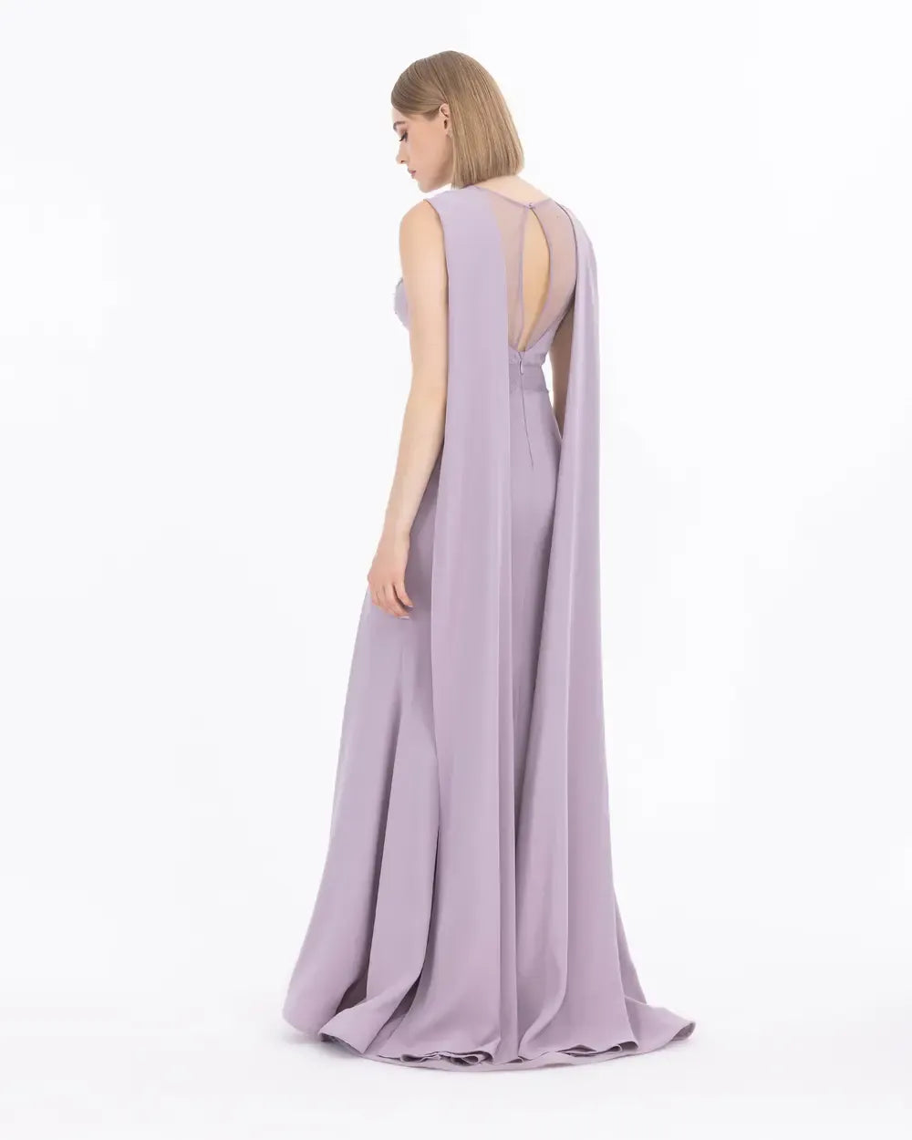 Crepe Evening Dress with Bead Accessories and Slit