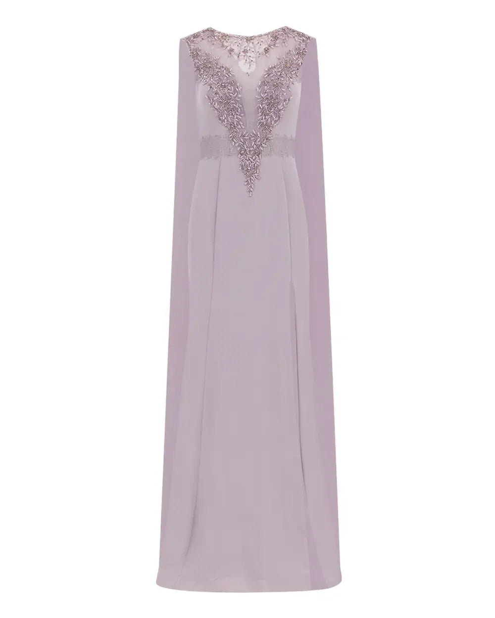 Crepe Evening Dress with Bead Accessories and Slit