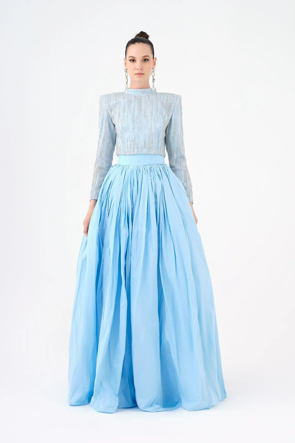 Beaded Long-Sleeve Jacket & Taffeta Skirt Set