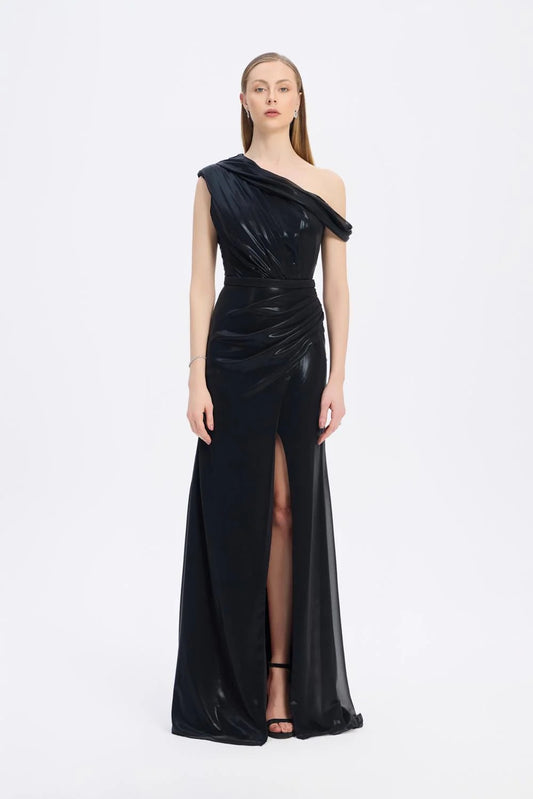Elegant Off-Shoulder Slit Evening Gown