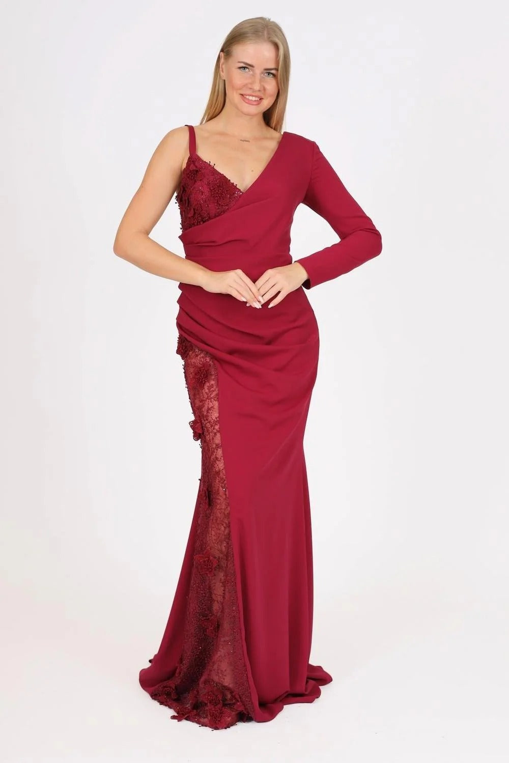 One-Shoulder Lace Long Evening Dress