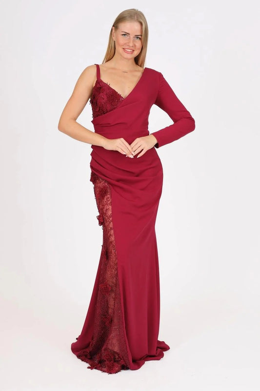 One-Shoulder Lace Long Evening Dress