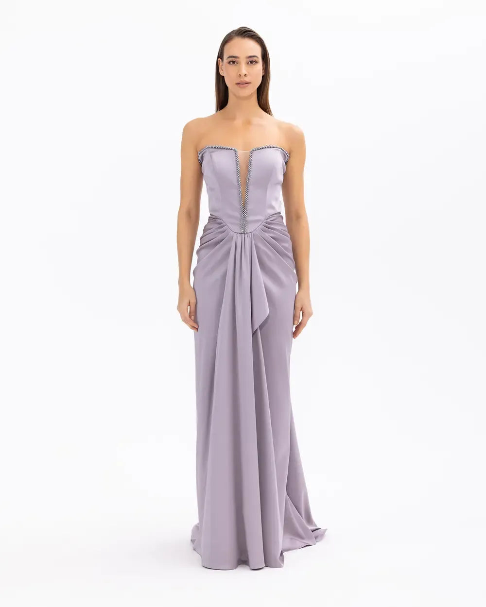 Strapless Satin Woven Fitted Evening Dress