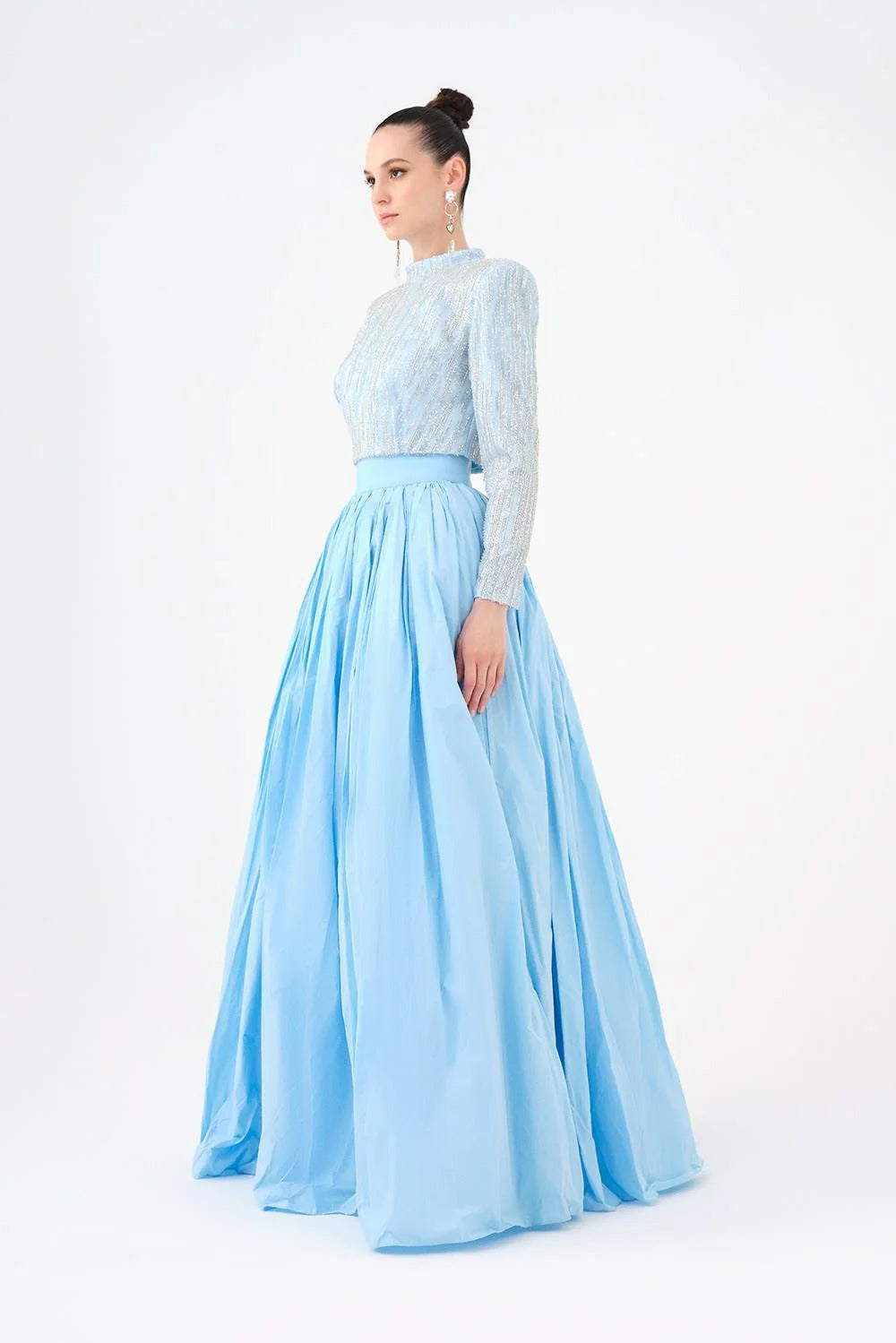 Beaded Long-Sleeve Jacket & Taffeta Skirt Set