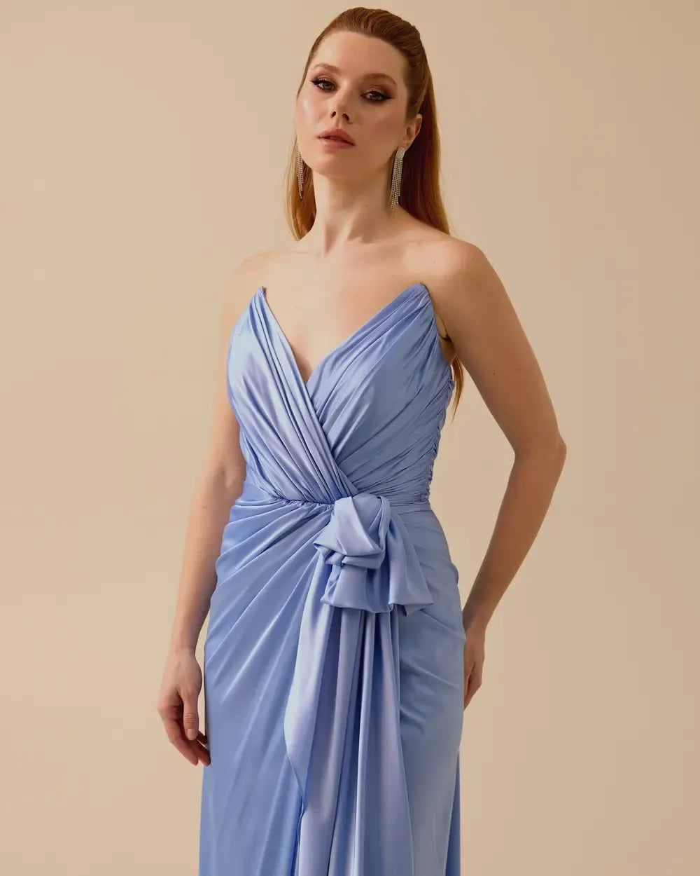 Draped Satin Maxi Evening Dress