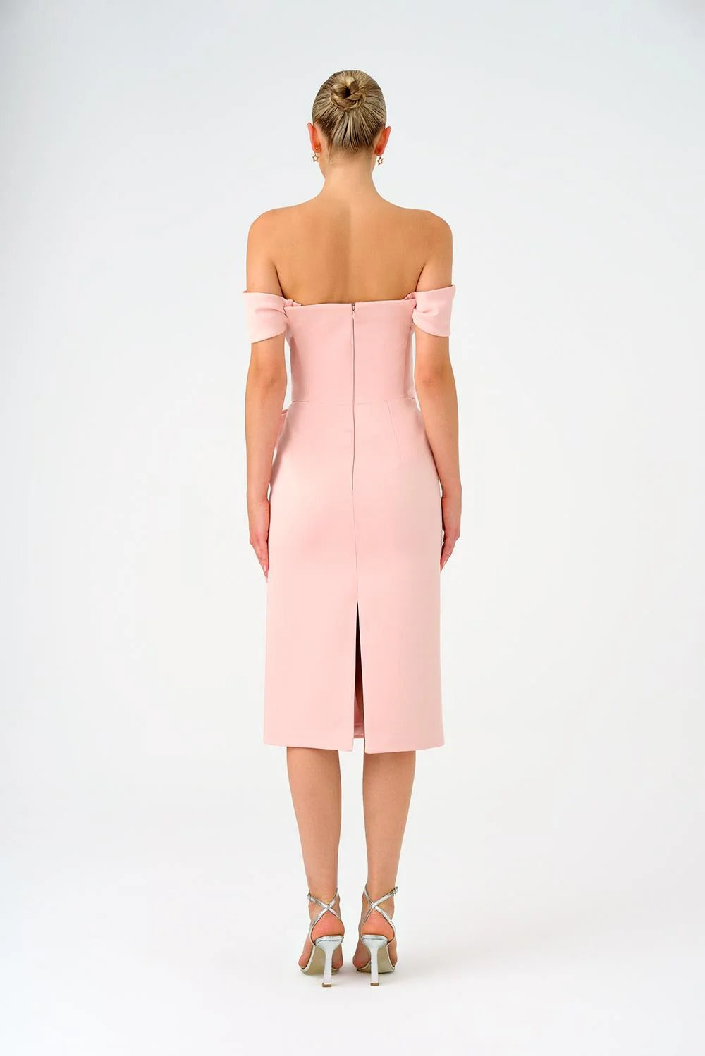 Off-Shoulder Strapless Satin Midi Dress