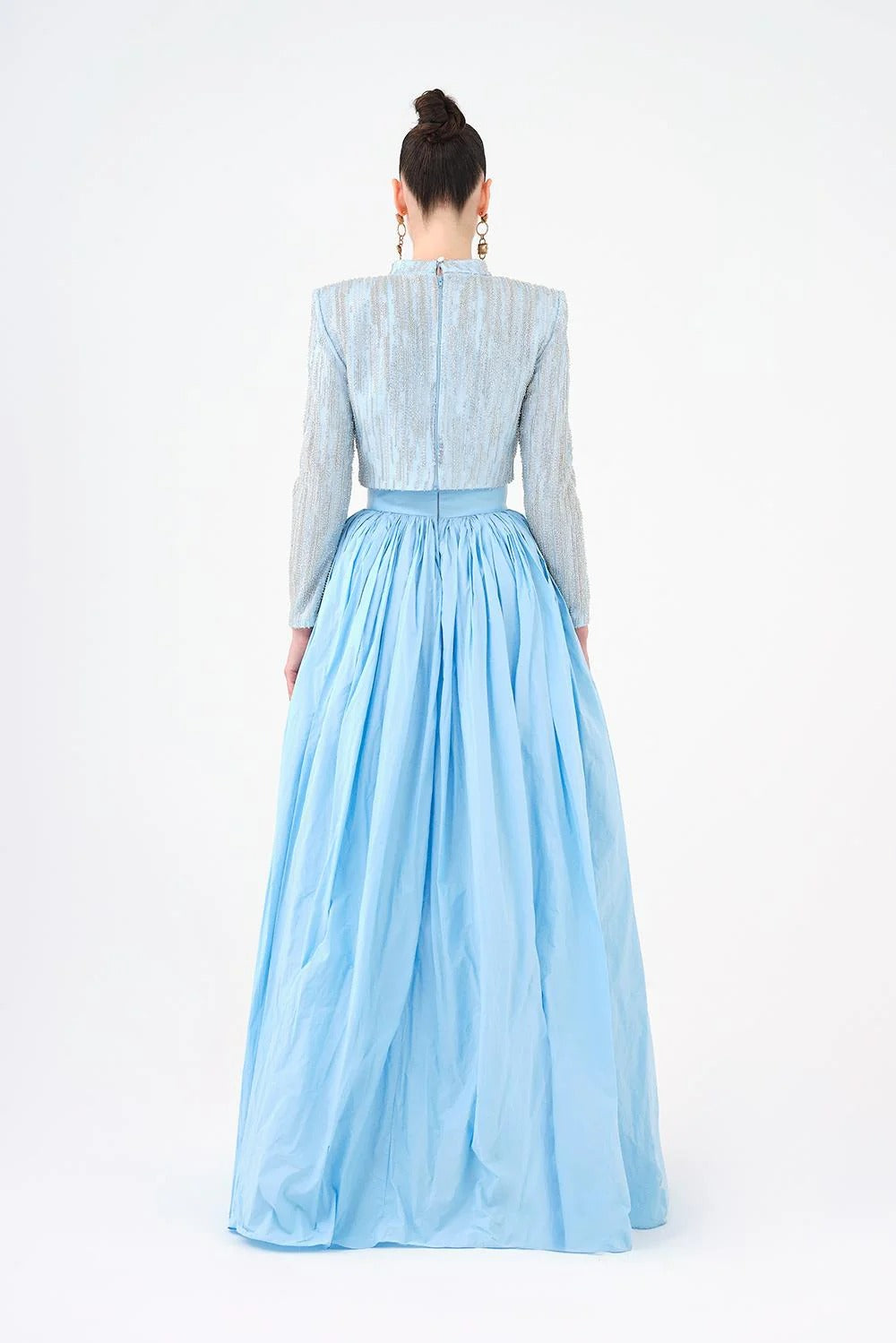 Beaded Long-Sleeve Jacket & Taffeta Skirt Set