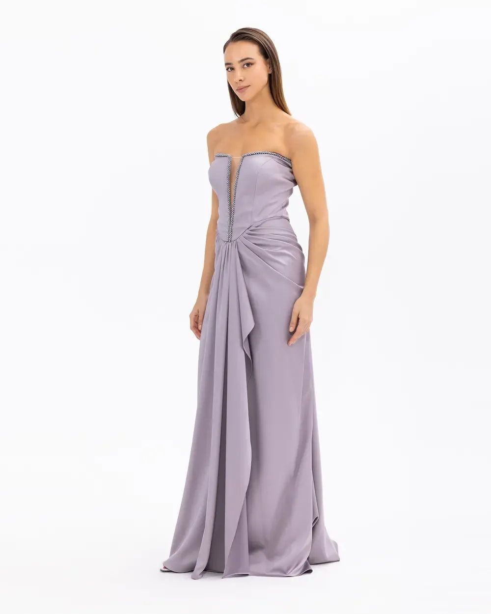 Strapless Satin Woven Fitted Evening Dress