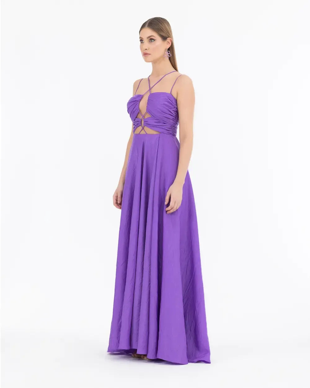 Evening Dress with Cut-Out Detail and Asymmetric Neckline