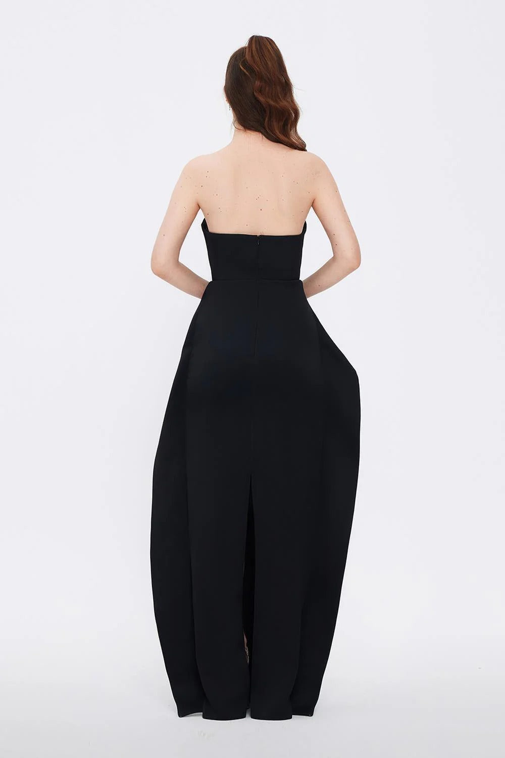 Pearl-Embellished Strapless Straight Evening Gown