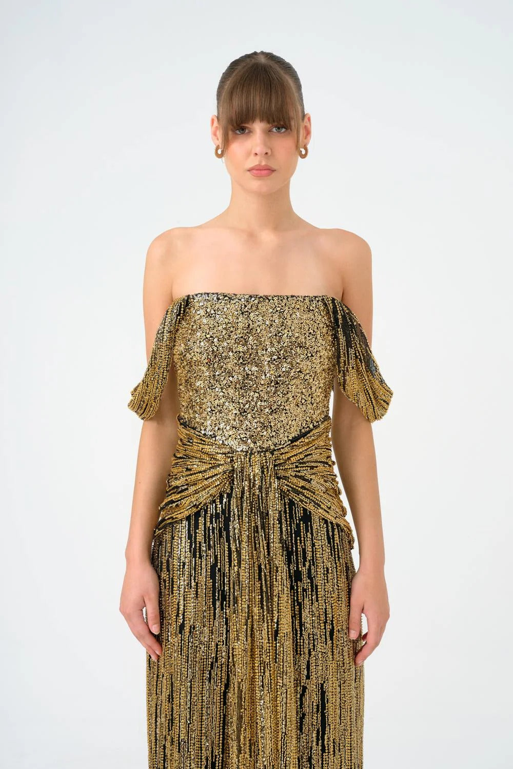 Off-Shoulder Strapless Beaded Long Evening Dress