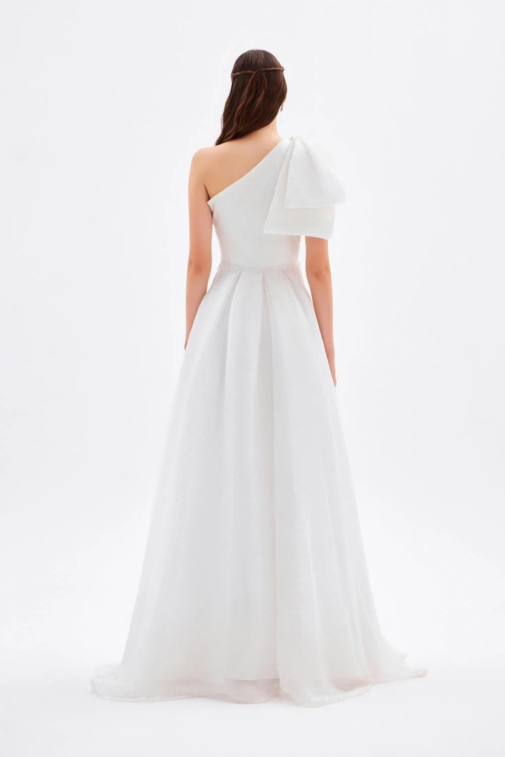 One-Shoulder Long Evening Dress with Bow Detail