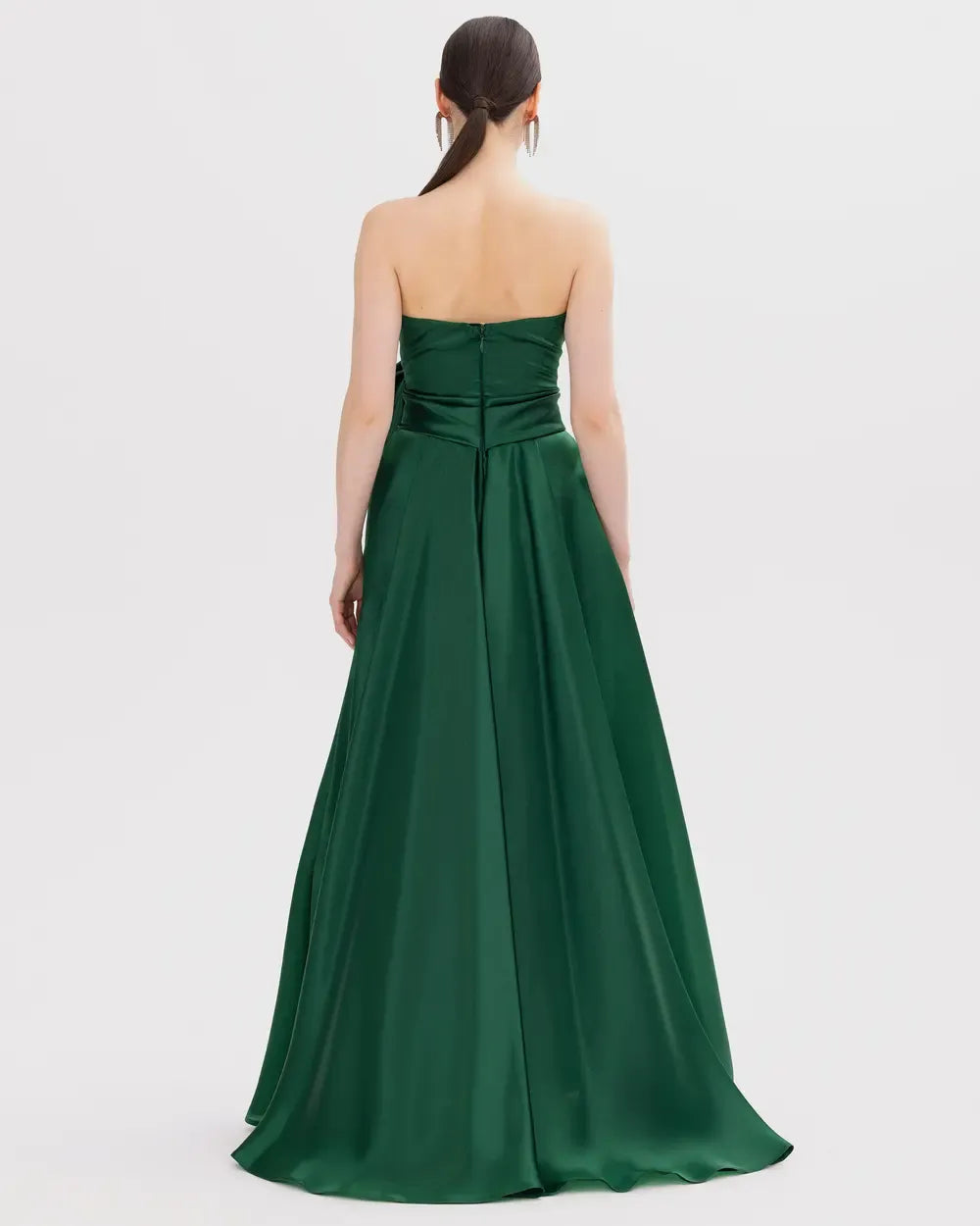 V-Neck Evening Dress with Detachable Skirt and Belt