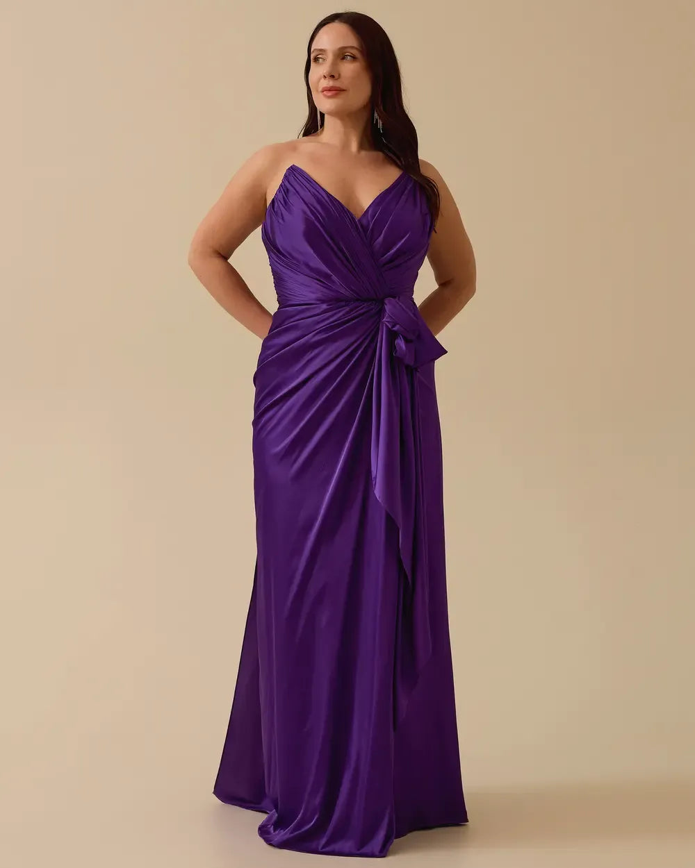 Draped Satin Maxi Evening Dress