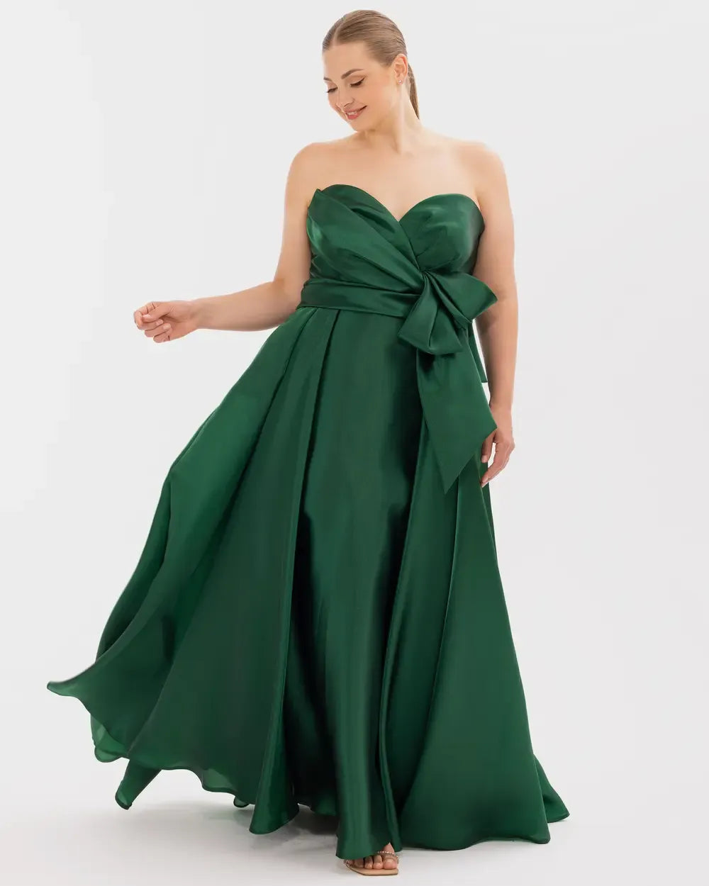 V-Neck Evening Dress with Detachable Skirt and Belt