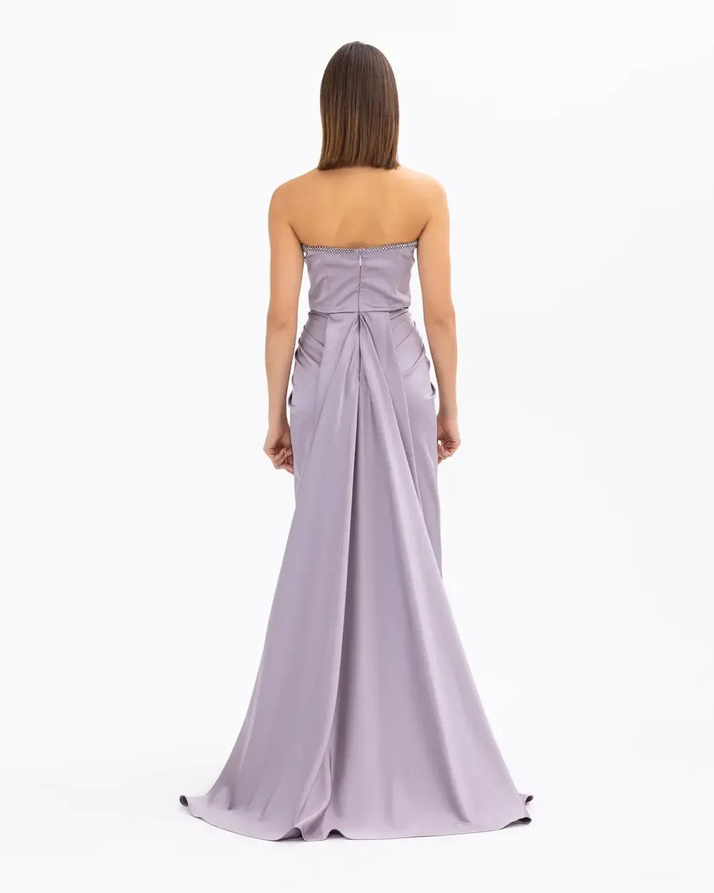 Strapless Satin Woven Fitted Evening Dress