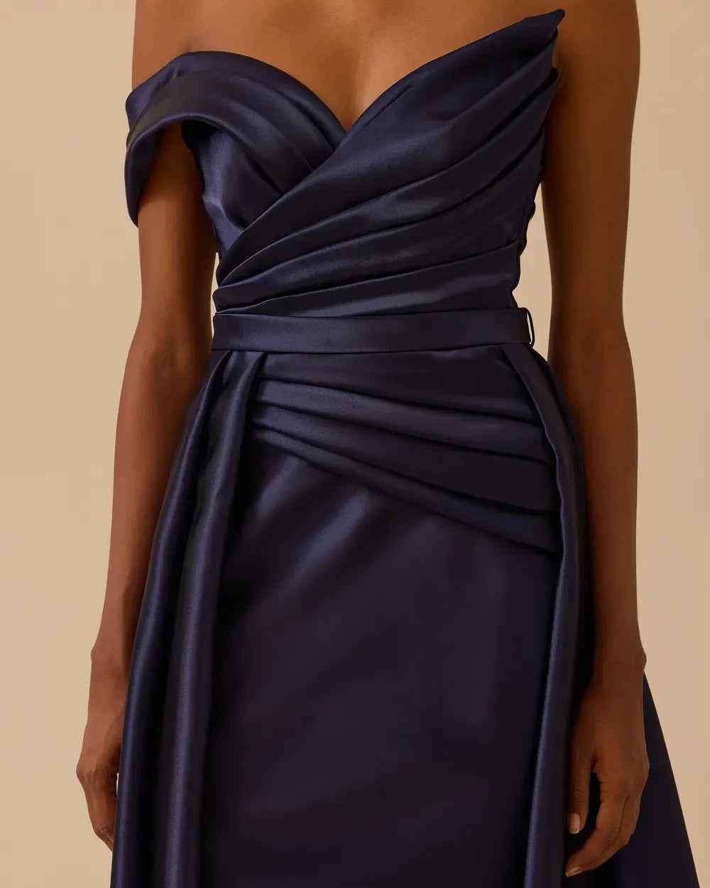 Off-Shoulder Draped Satin Evening Dress