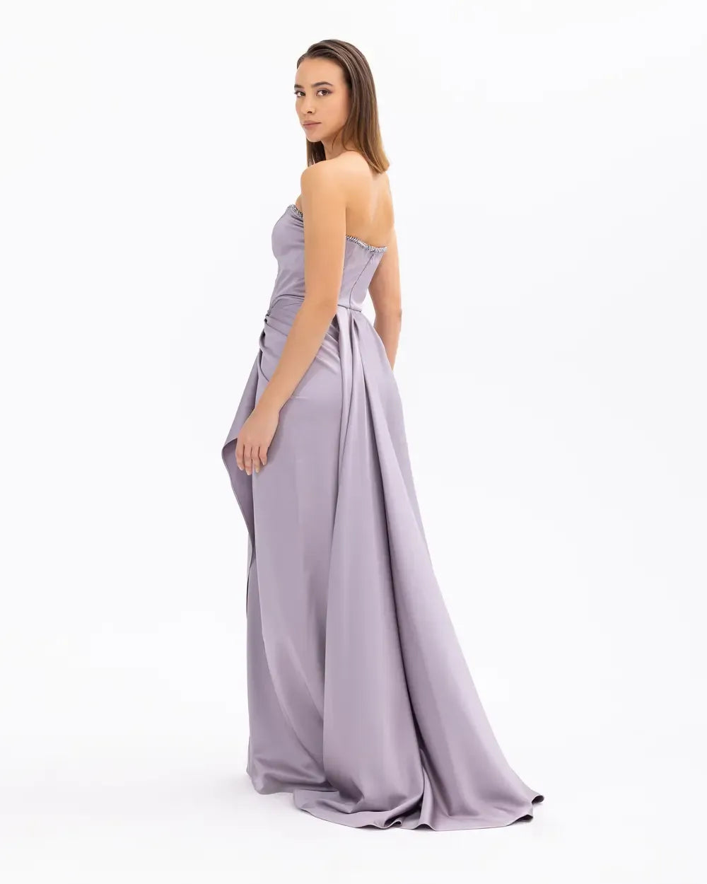 Strapless Satin Woven Fitted Evening Dress