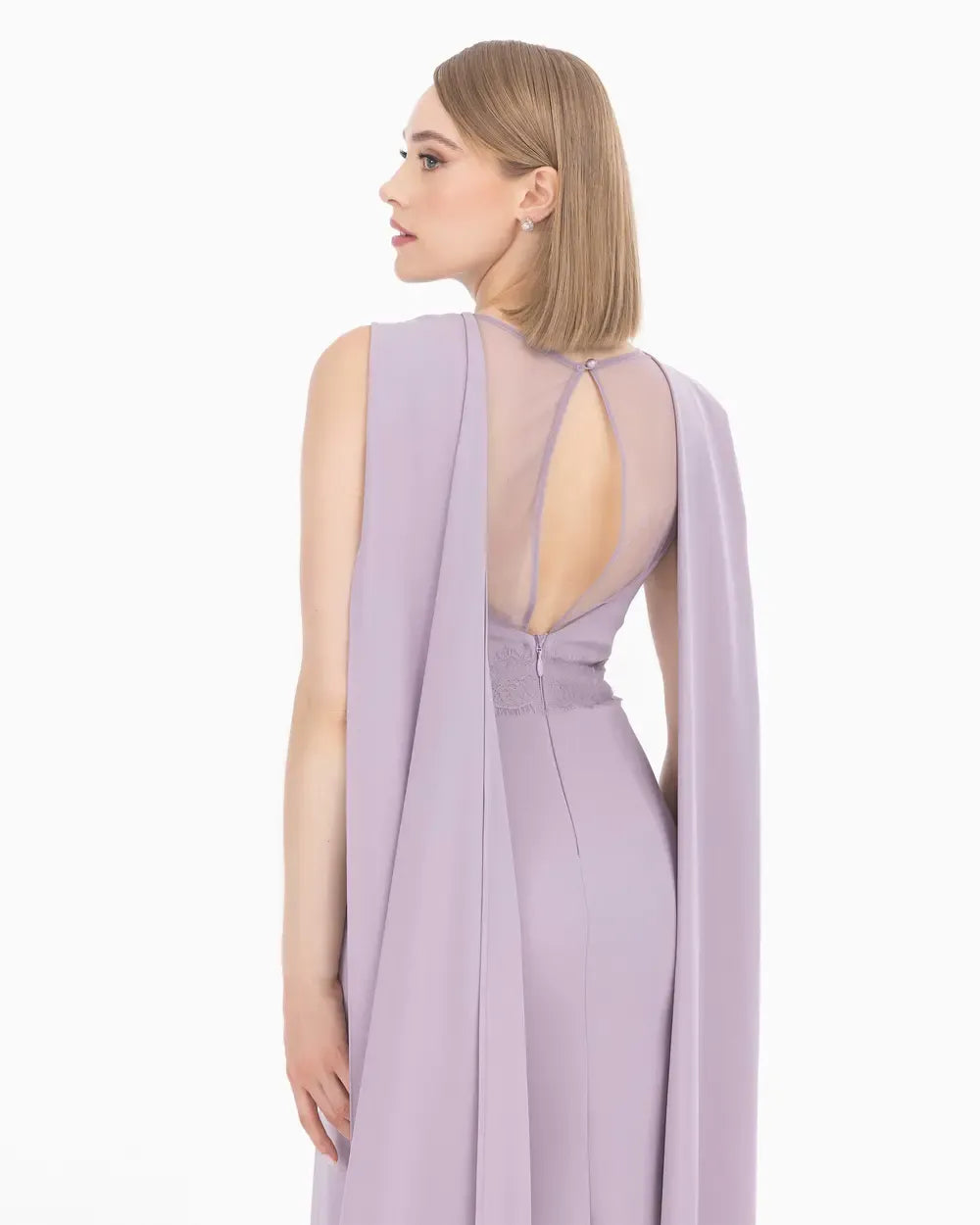 Crepe Evening Dress with Bead Accessories and Slit