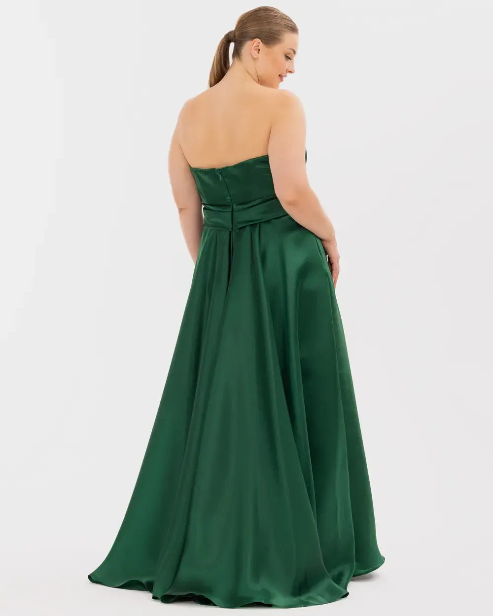 V-Neck Evening Dress with Detachable Skirt and Belt