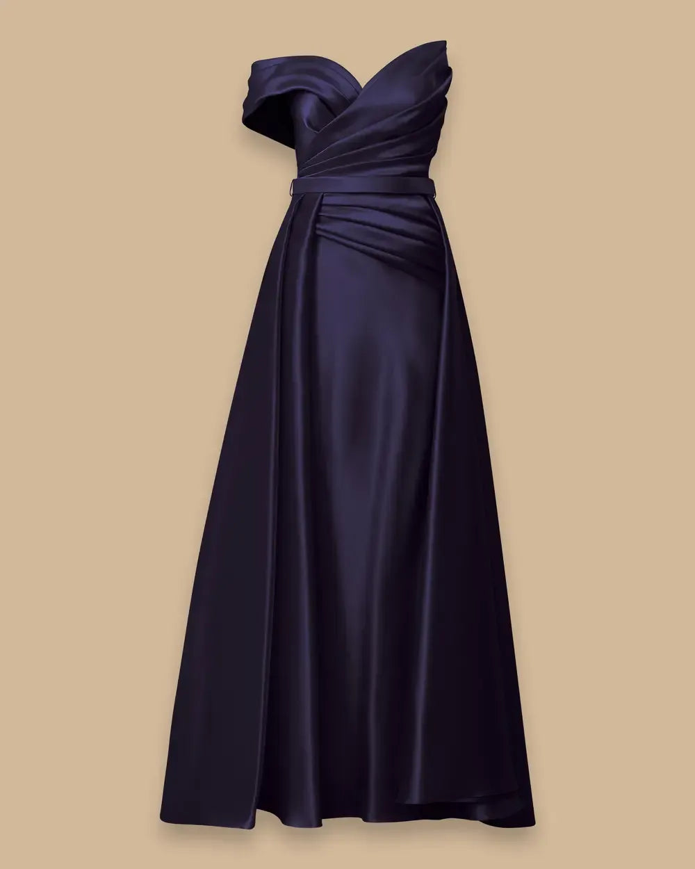 Off-Shoulder Draped Satin Evening Dress