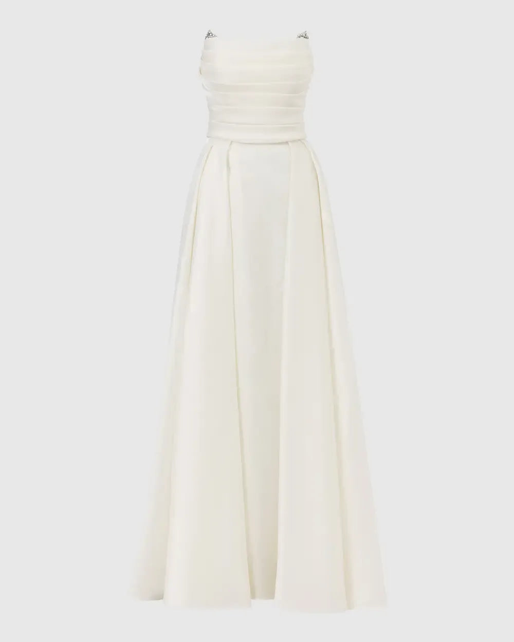 Organza Evening Dress with Bead Detail and Pleated Skirt