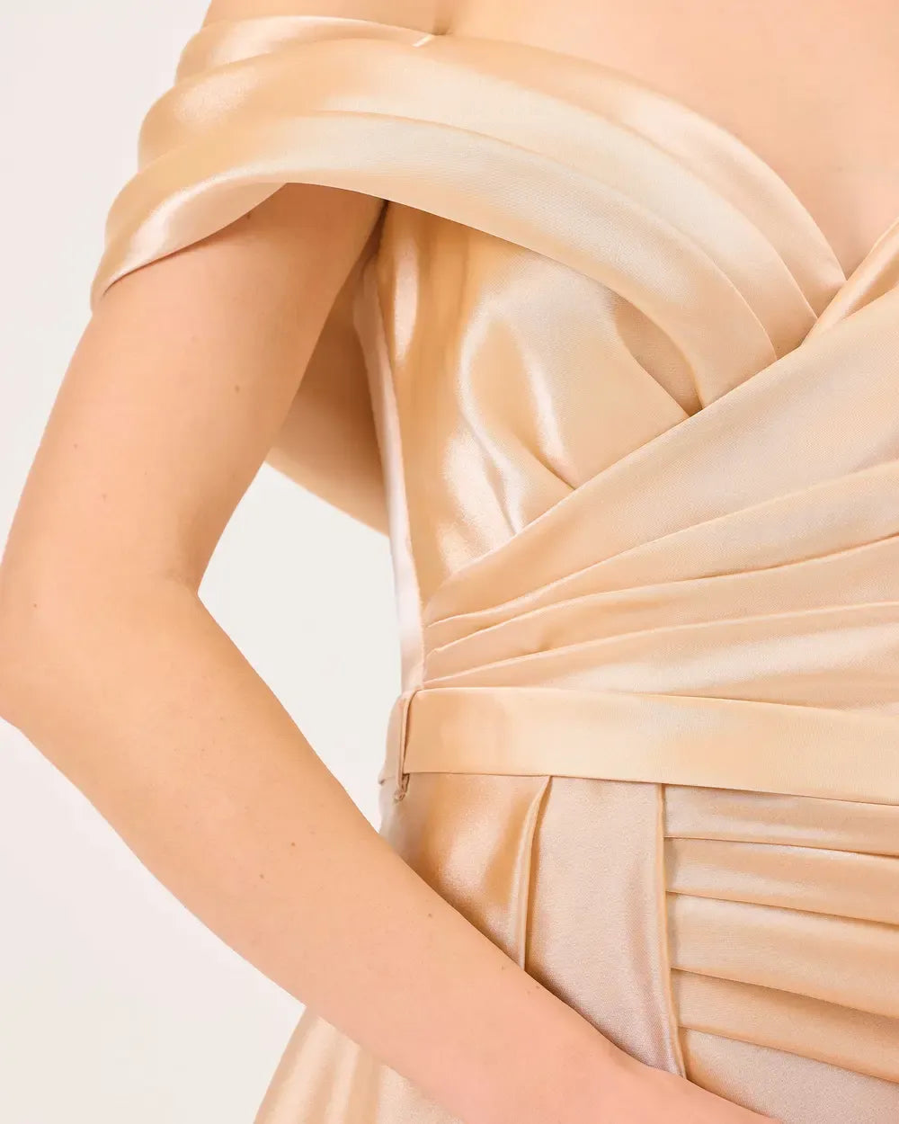Off-Shoulder Draped Satin Evening Dress