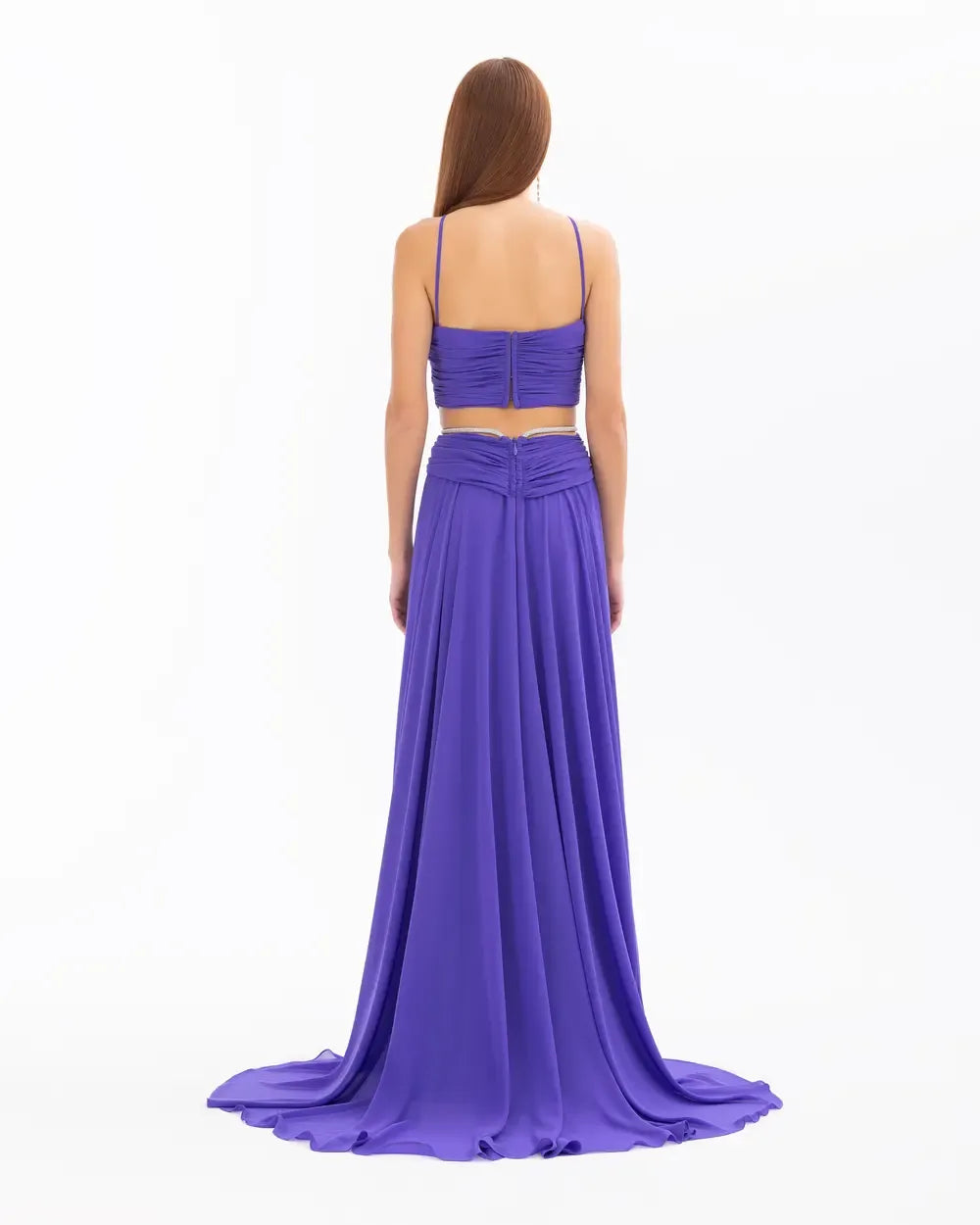 Chiffon Evening Dress with Cut-Out Detail and Bead Embroidery