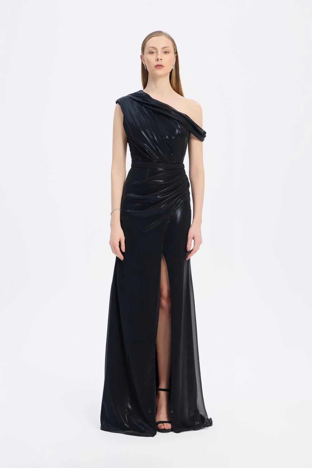 Elegant Off-Shoulder Slit Evening Gown