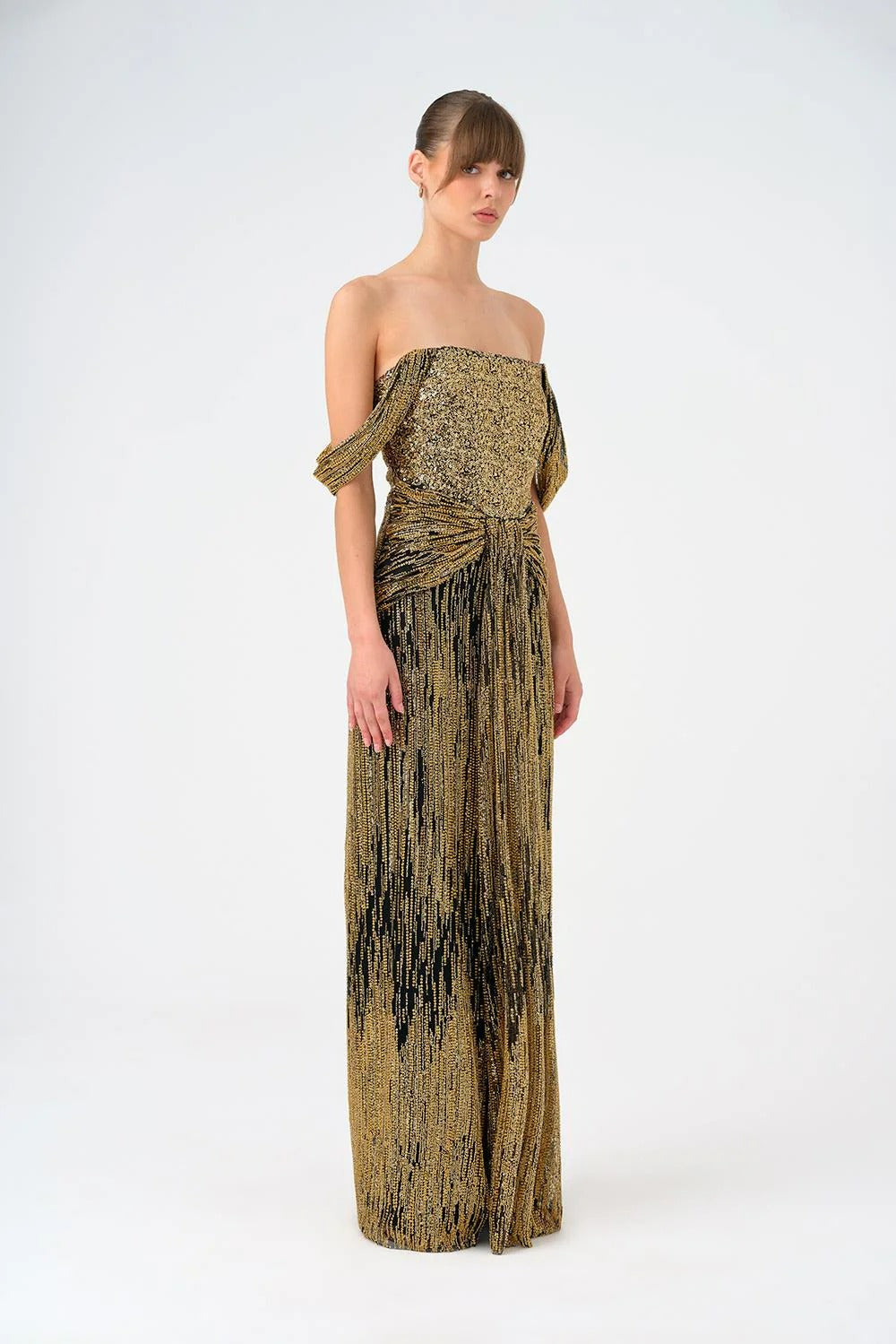 Off-Shoulder Strapless Beaded Long Evening Dress