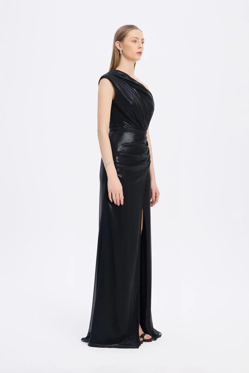 Elegant Off-Shoulder Slit Evening Gown