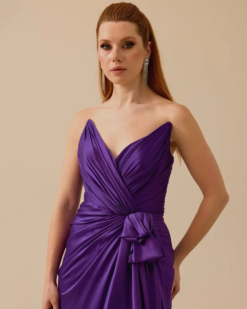 Draped Satin Maxi Evening Dress