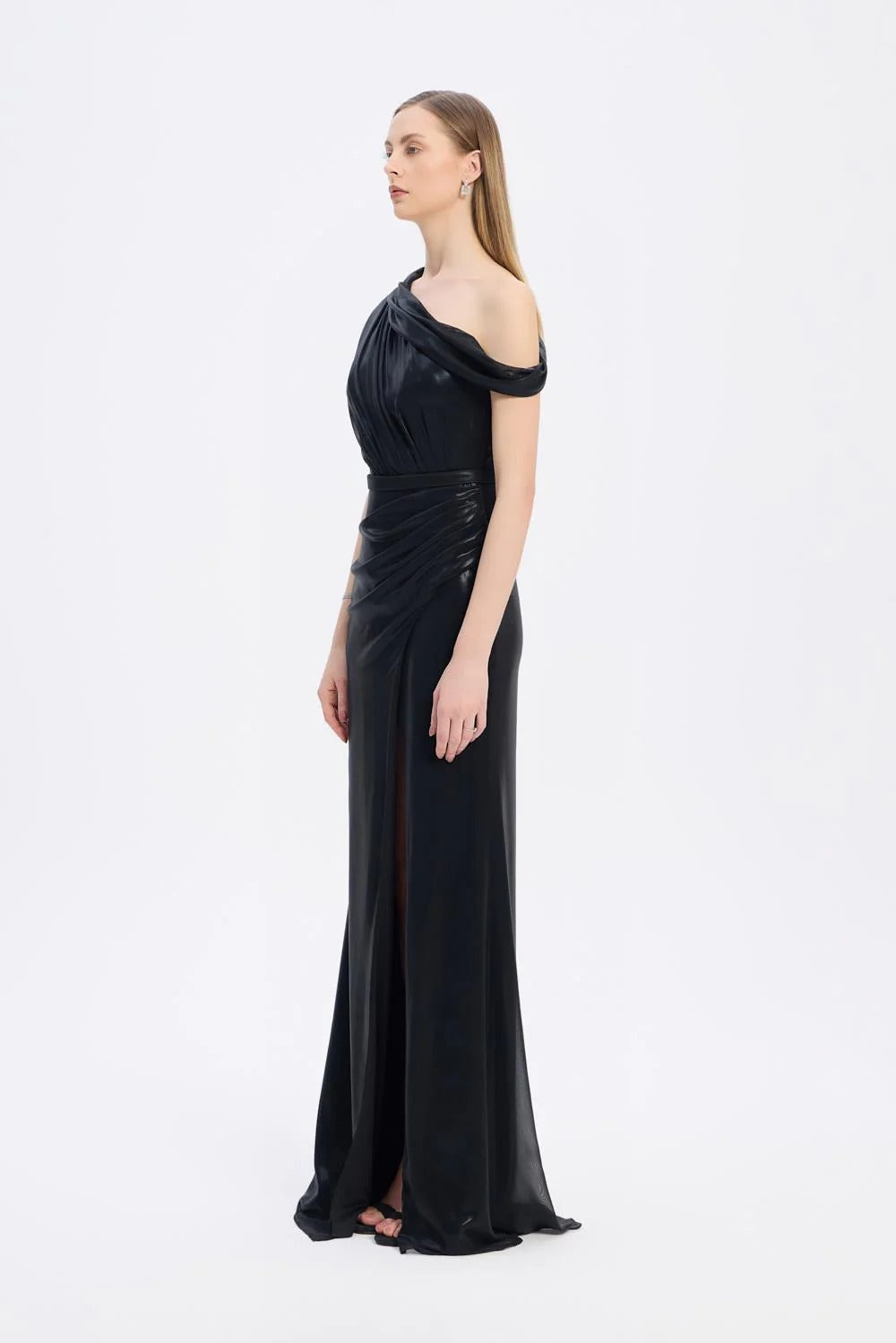 Elegant Off-Shoulder Slit Evening Gown