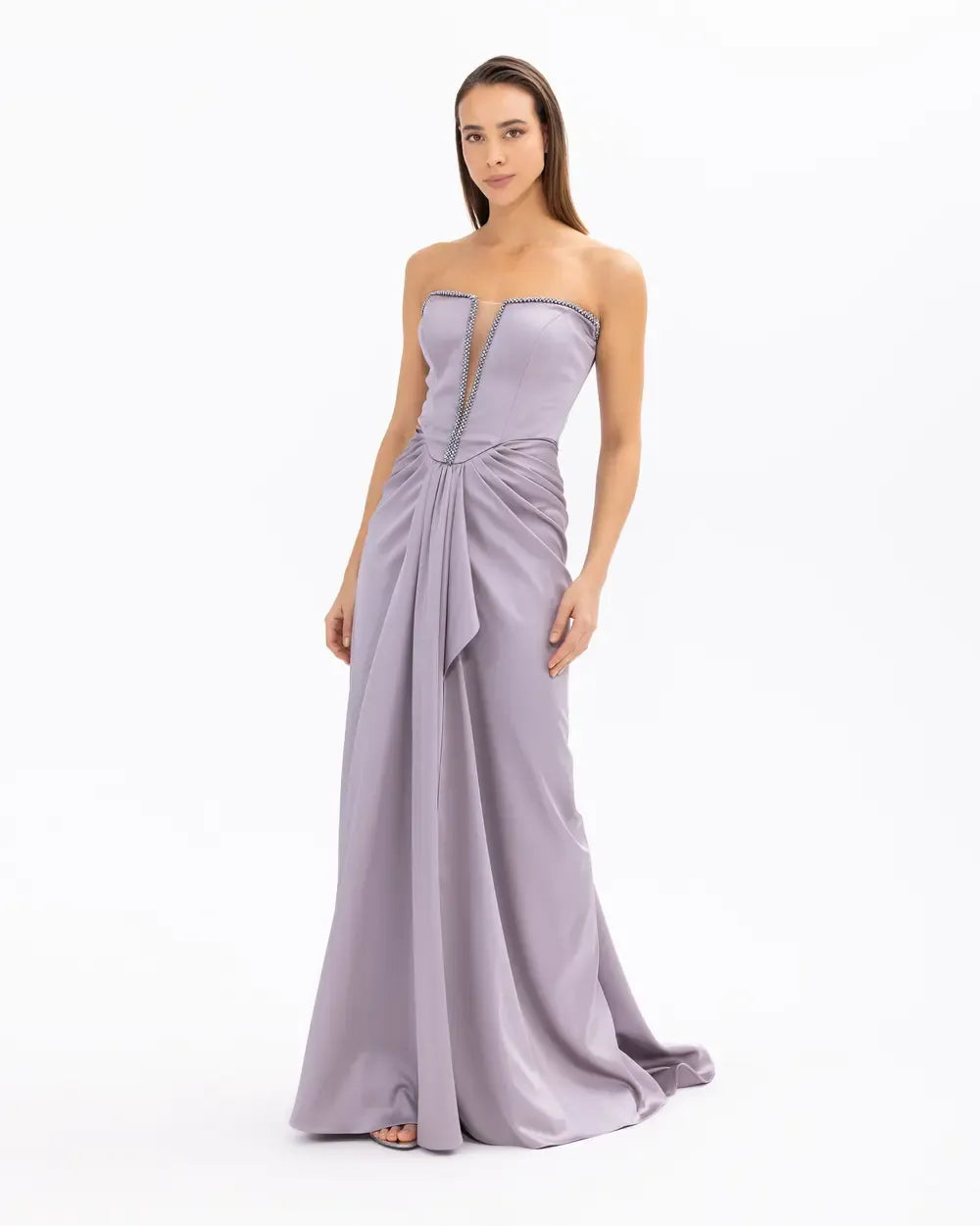 Strapless Satin Woven Fitted Evening Dress