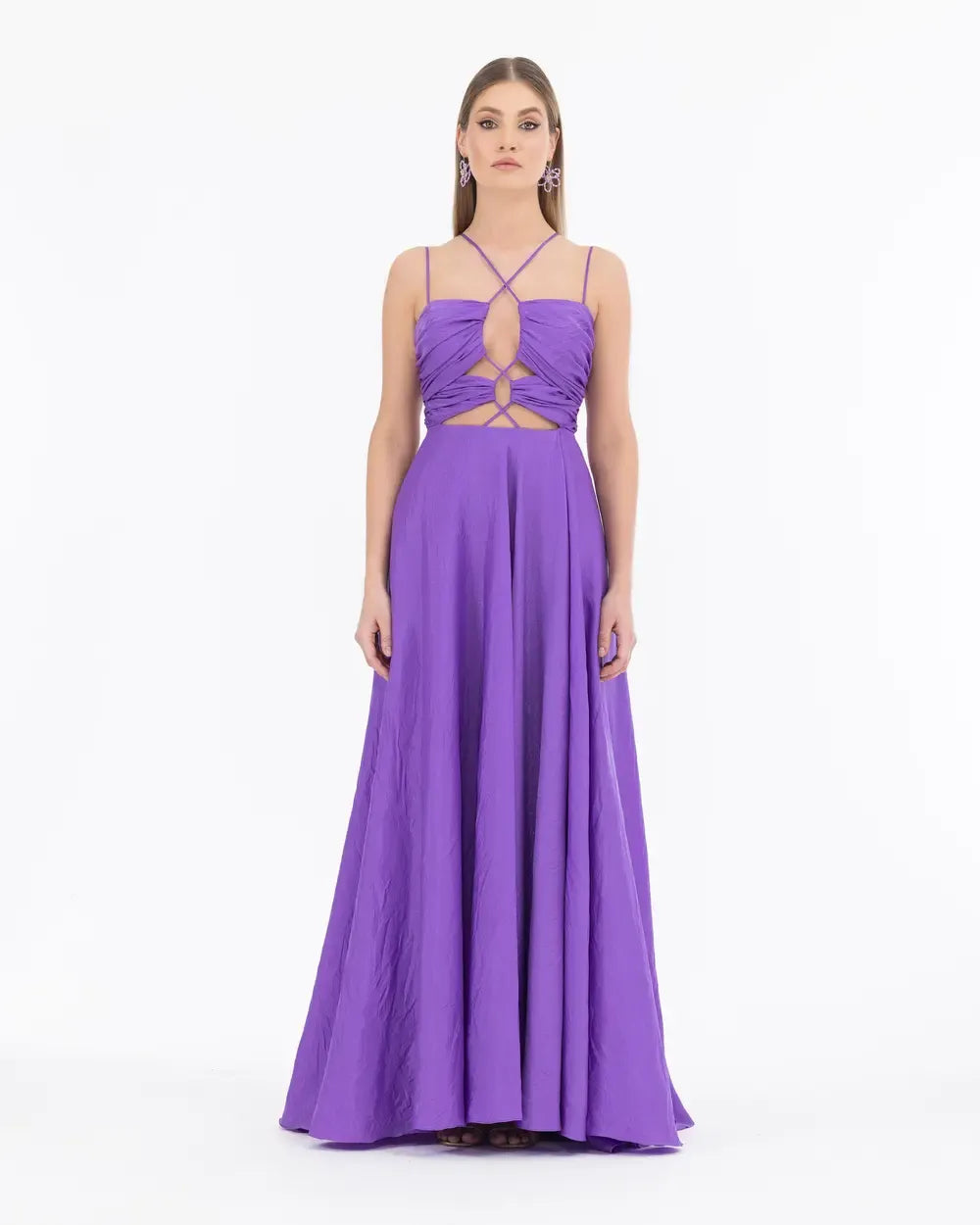 Evening Dress with Cut-Out Detail and Asymmetric Neckline