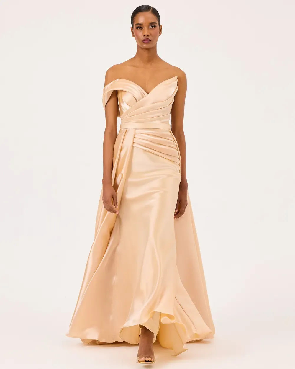 Off-Shoulder Draped Satin Evening Dress