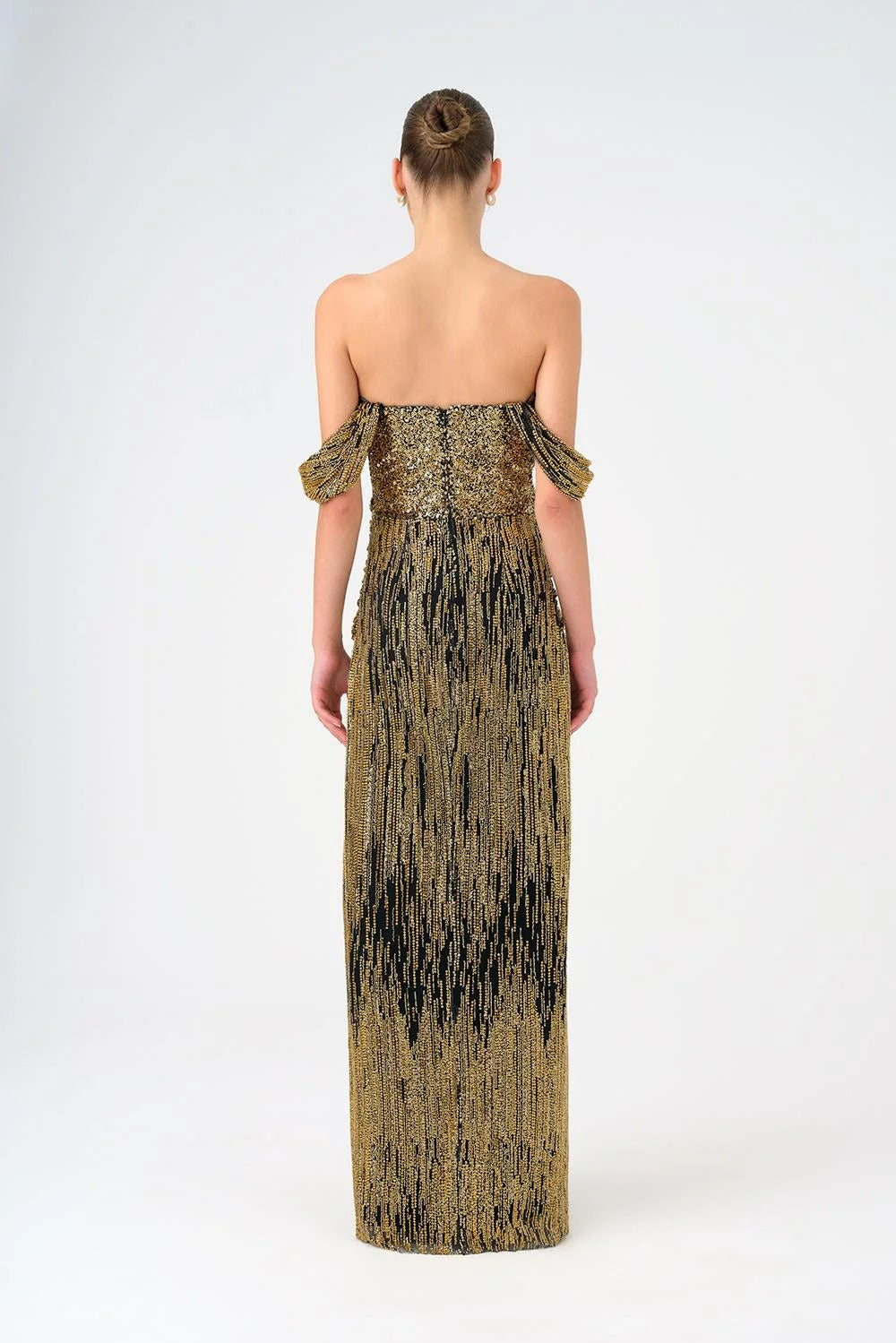 Off-Shoulder Strapless Beaded Long Evening Dress