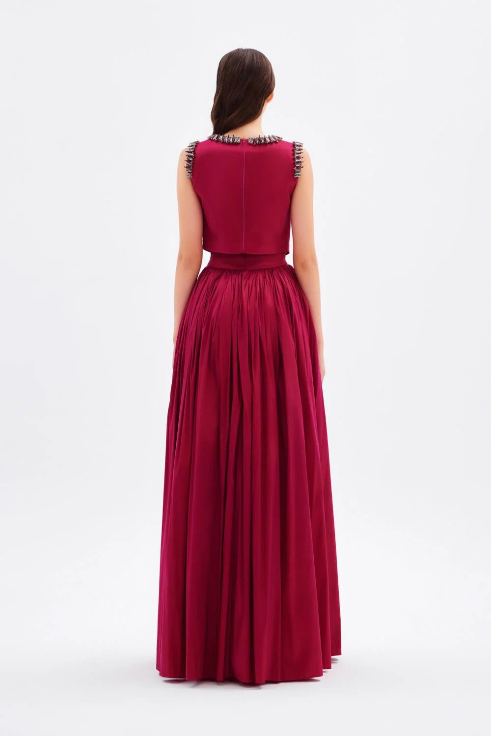 Long Taffeta Evening Dress with Embellished Details