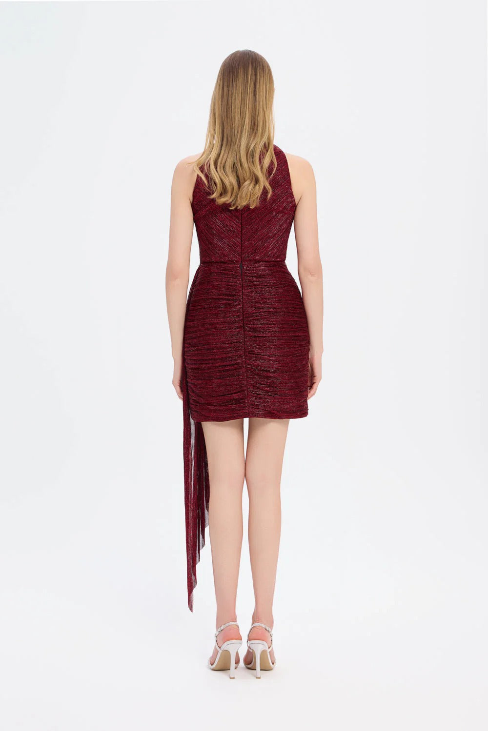 Embellished Draped Mini Evening Dress