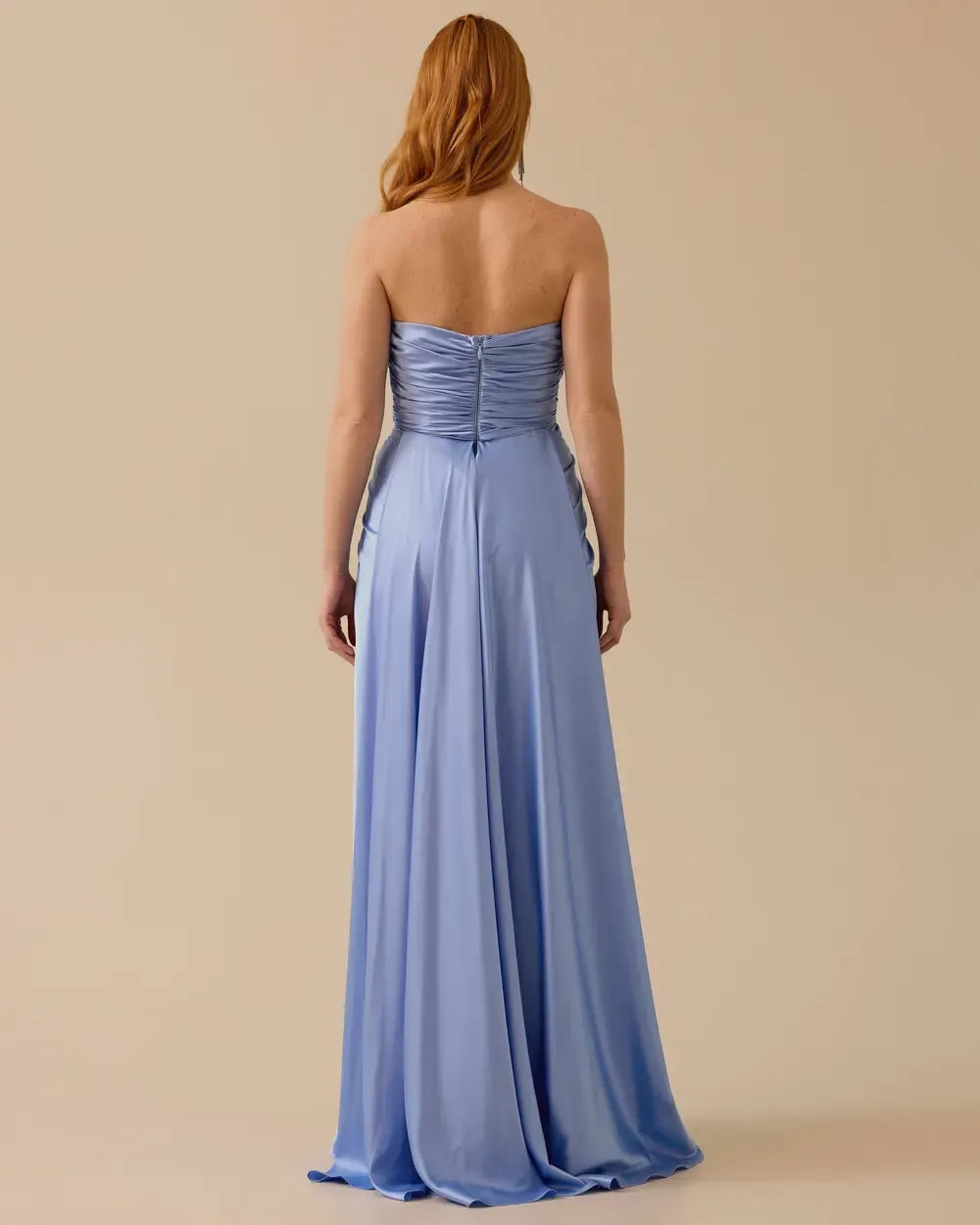 Draped Satin Maxi Evening Dress