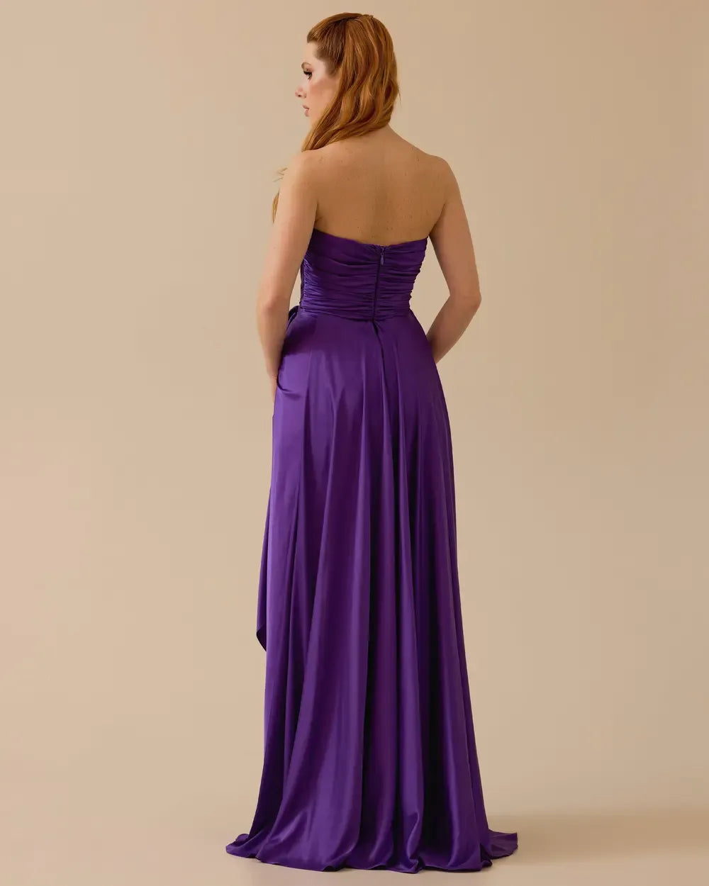 Draped Satin Maxi Evening Dress