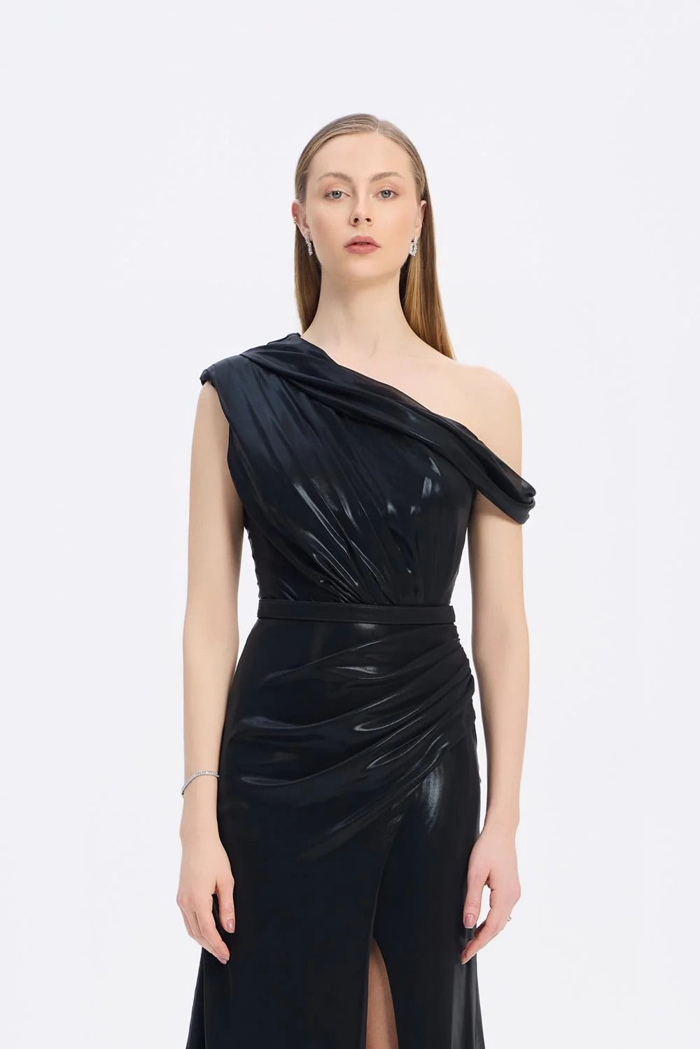 Elegant Off-Shoulder Slit Evening Gown