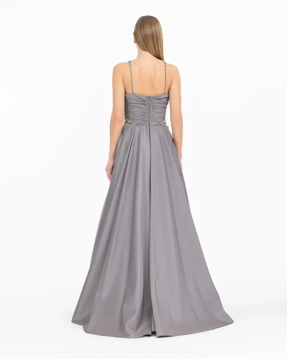 Sleeveless Maxi Evening Dress with Bead Accessories