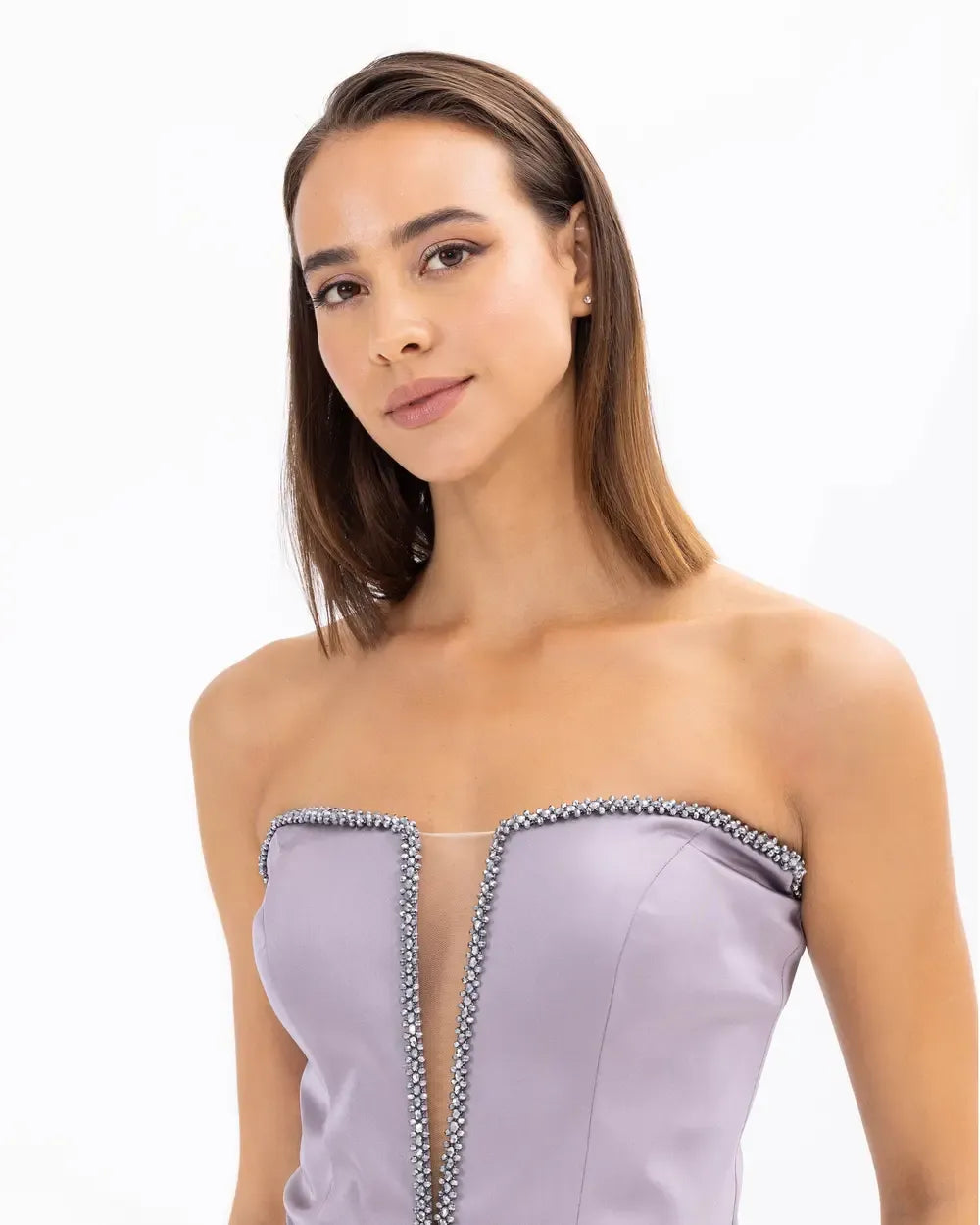 Strapless Satin Woven Fitted Evening Dress